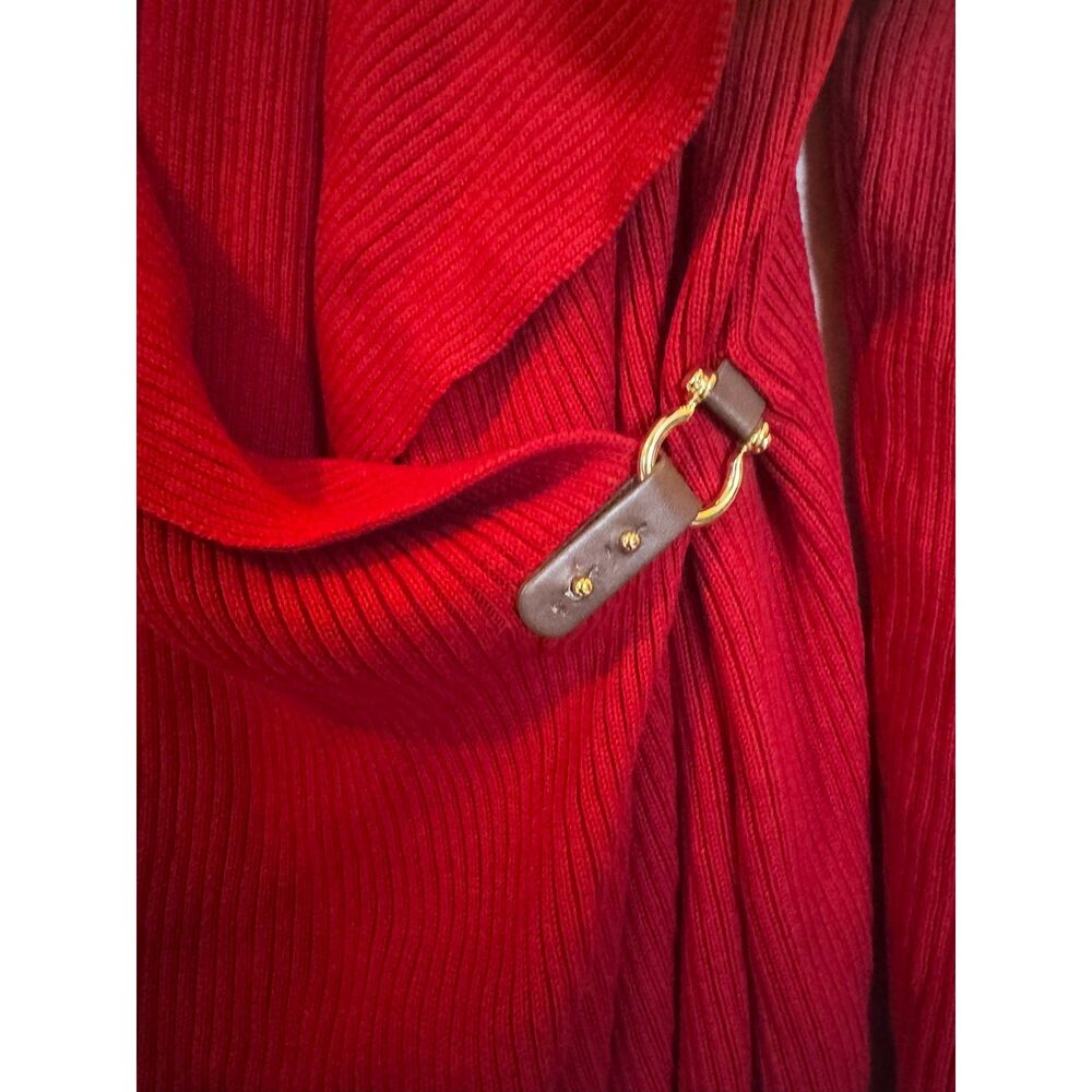 LAUREN by Ralph Lauren Red Wrap Front Buckle Cardigan Sweater 1X Plus - Picture 4 of 8